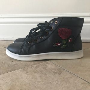 Black Leather Hightops with Rose